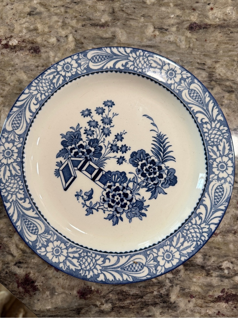 Blue Floral Porcelain Dinner Plate - Elegant Botanical Pattern